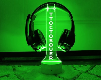 Aangepaste gamertag-hoofdtelefoonstandaard, gepersonaliseerd gamer-kerstcadeau, nachtlampje videogameliefhebber, gamertag-lichtbord, houder streamerheadset