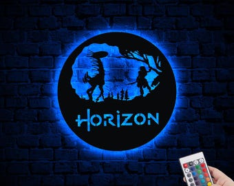 Horizon Game RGB neon Led Wall Sign,Horizon Zero Dawn Gaming Wall Decor,Video Game art,HZD Symbols,Prowler Brave,Unique Gamer christmas Gift