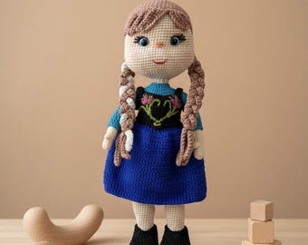 Muñeca Anna de ganchillo hecha a mano, peluche de princesa Frozen, regalo de Navidad