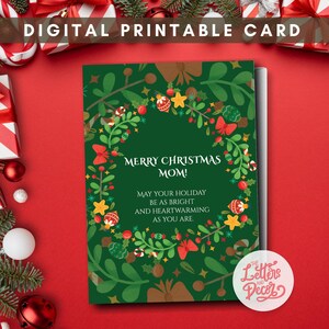 Digitale Weihnachten, Weihnachtskarte für Mama, Kranzkarte, grüne Weihnachten, druckbare Weihnachten, Urlaubskarte, Danksagungskarte, süß, trendy