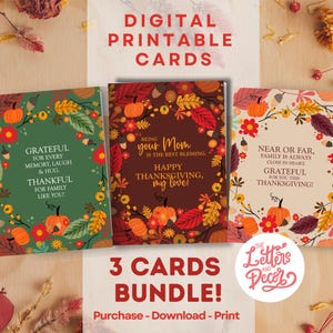 Thanksgiving-bundel, kaartbundel, drie kaarten in één, digitale bundel, afdrukbaar, herfst, feestdagen, moederkaart, pompoenkaart, schattig, trendy