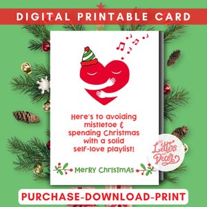 Carte de Noël numérique, imprimable, Amour de soi, fête de Noël, carte rigolote, lutin, nouvel an, période des fêtes, tendance, gui,