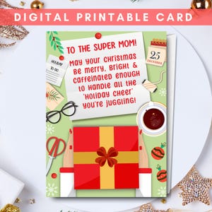 Digitale Weihnachtskarte, Für Mama, Für Sie, Supermom, Druckbare Weihnachtskarte, Illustrative Karte, Weihnachtskarte, Weihnachtsgeschenkkarte