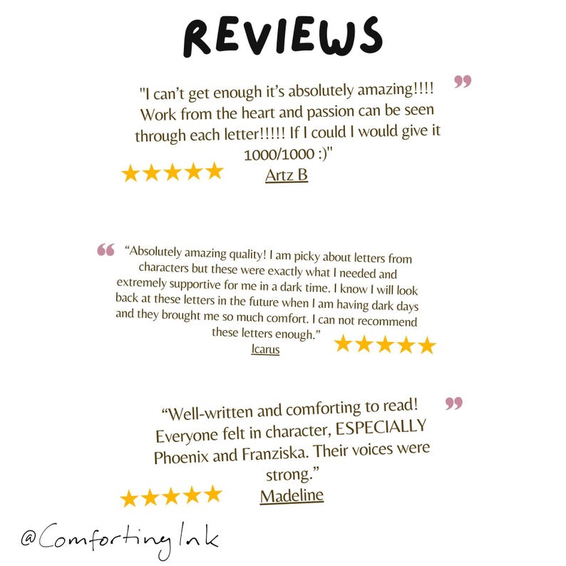 May include: Reviews of a digital product with five-star ratings and quotes from customers. The quotes highlight the quality and support provided by the product. The text includes the names "Artz B", "Icarus", and "Madeline".