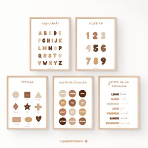 5 Carteles Infantiles “Aprendizaje” - Alfabeto - Números - Días - Beige - Colores a elegir - Descarga digital de alta calidad (PDF)