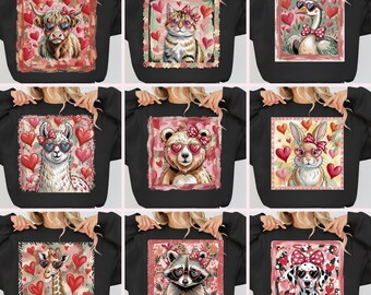 Animal Valentine PNG Bundle Brushstroke Design,  Funny Valentine's Day PNG for Shirt, Cute Animal  Sublimation, Romantic Valentine Clipart