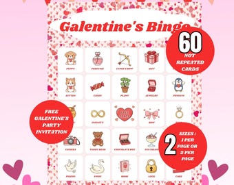 60 Cards Galentines Bingo, Printable Galentine's Party Game, Galentine's Activity, Girls Valentine's, BFF Night