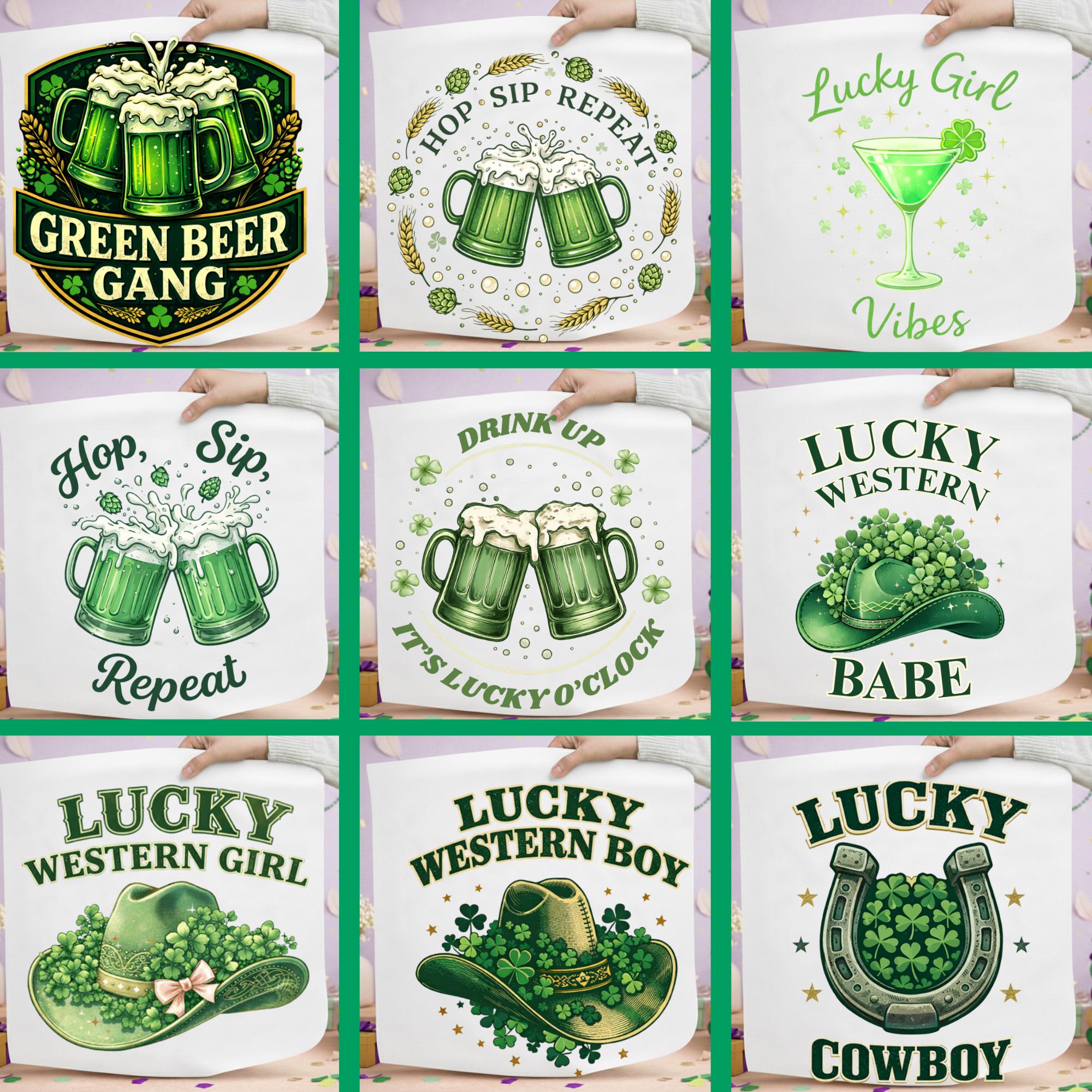 St Patricks Day PNG Bundle, Western Lucky Girl Cowboy Sublimation Designs, Retro Green Beer Gang Clipart, Lucky Babe DTF, Clover Graphics