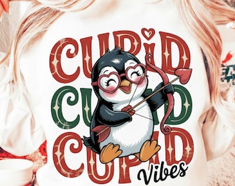 Cupid Vibe Funny Penguin Valentine Png, Heart Arrow Shirt Design Digital Download