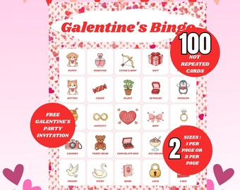 100 Cards Galentines Bingo, Printable Galentine's Party Game, Galentine's Activity, Girls Valentine's, BFF Night