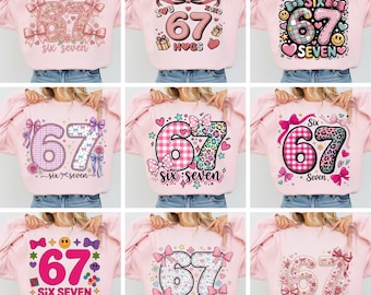 67 Girly Pink Floral PNG Bundle, Trendy Six Seven Meme Graphic for Shirt, Coquette Bow Sublimation PNG, Retro Girly 6-7 Design, Pink 67 PNG