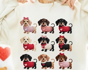 Valentine Dachshunds Faux Yarn With Wings And Pink Bow Png, Valentines Sausage Dog Clipart, Dog Mama Gift