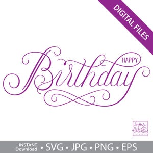 Joyeux anniversaire - Lettrage à la main - SVG - Fichiers numériques à télécharger