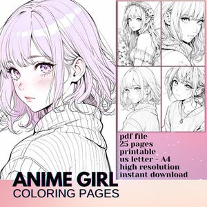 大人のためのアニメの女の子の塗り絵 マンガアニメの塗り絵 かわいいアニメの印刷可能な塗り絵 きれいな女性の肖像画 PDF ストレス解消