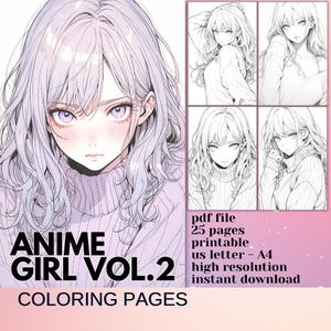 Anime Girl Vol.2 Coloring Book for adults Manga Anime Coloring Pages Cute Anime Printable Coloring Pages Pretty Woman Portrait Stress Relief