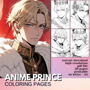 Anime Prince Kolorowanka dla dorosłych Manga Anime Kolorowanki Słodkie Anime Wydrukowane Kolorowanki Przystojny Mężczyzna Portret PDF Stres Ulga