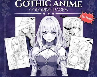 Dibujos para colorear de anime gótico, chicas manga oscuras, PDF imprimible (descarga instantánea)