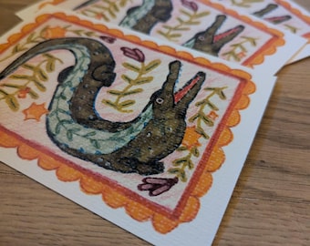 vykort med alligatorillustration