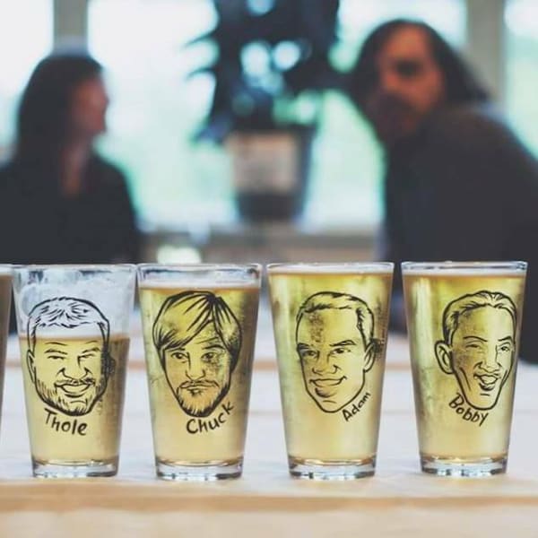 Groomsman Gift - Set of 2 Caricature Glasses - Custom Groomsmen Gift -  Will You Be My Groomsman -  Vintage Style Caricature Beer Glass