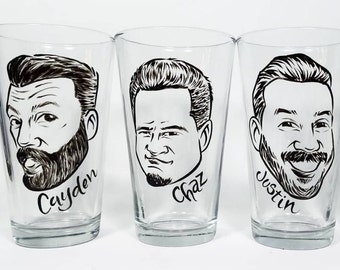 Personalized Caricature Pint Glass – Custom Groomsmen Gift
