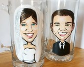 Custom Bride and Groom Toasting Glasses -  The Original Caricature Glasses (tm) - Hand Painted Beer Mugs - Caricature Glasses -