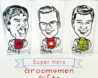 Caricature Glasses -Custom Groomsman Gift - Groomsman Gift - Groomsmen Gifts - Vintage Style Original Caricature Beer Glass - Hand Painted