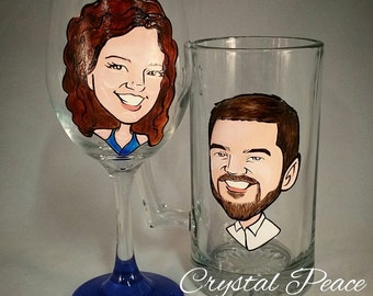 Set of 2 - Engagement Gift - Bride and Groom Toasting Glasses - Hand Painted  Wine Glasses