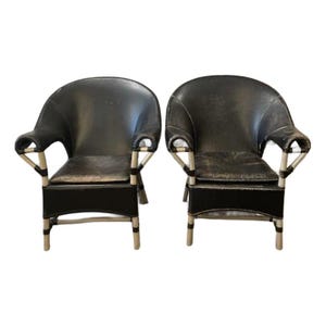1970s Vintage Antonio Budji Layug Bamboo and Leather Chairs - A Pair