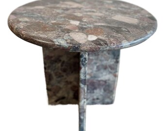 1980s Vintage Custom Rosa Marinace Granite Stone Side Table
