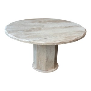 1980s Travertine Scalloped Edge Postmodern Dining Table