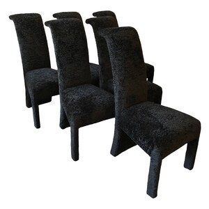 Postmodern Black Persian Lamb Boucle Dining Chairs - Set of 6