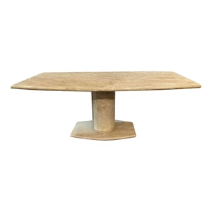 1980s Postmodern Travertine Pedestal Base Dining Table