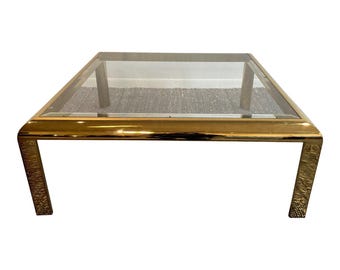 1970s Vintage in the Manner of Dia Brass and Glass Coffee Table