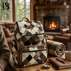 Handmade Cowhide Leather Backpack - Western Style Travel Bag - Patchwork Backpack For Women Gift for Valentine's Day