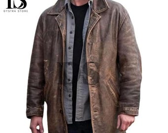 Mens Dean Real Winchester Brown Leather Coat - Distressed Brown Leather Jacket - Supernatural Vintage Brown Leather Jacket for Men