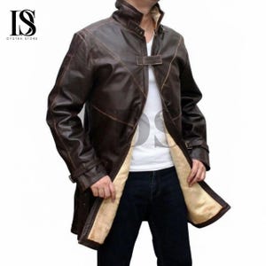 Aiden Real Pearce Watch Brown Dogs Leather Coat: Handmade Hacker Cosplay