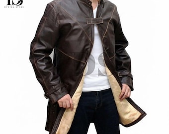 Cappotto in pelle marrone per cani Aiden Real Pearce Watch: cosplay hacker fatto a mano