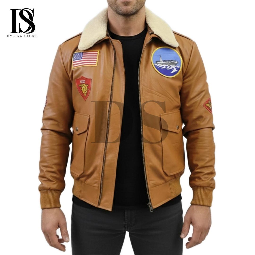 Men’s G1 Leather Bomber Jacket With Collector Badges - Real Leather ...
