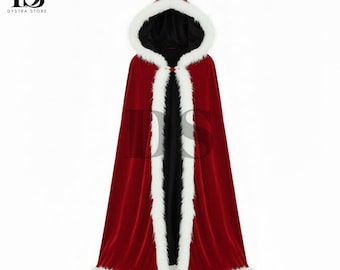 Women's Handmade Santa Claus Red Hooded Cape - Christmas Santa Claus Cape - Velvet Red Claok For Christmas Gift For Her