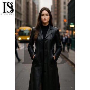 Vintage Handmade Black Leather Trench Coat - 1990s Style