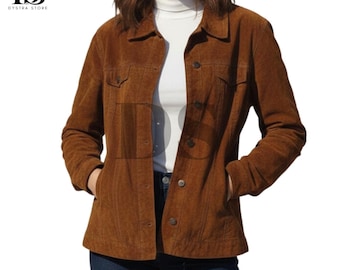 Womens Brown suede Trucker Jacket - Western Style Brown Real Suede Leather Trucker Jacket