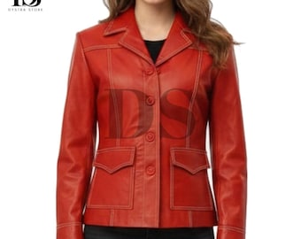Womens Fighting Club Coat Leather Jacket Coat - Real Leather FC Coat For Women - Red Leather Blazer Coat Gift For Her