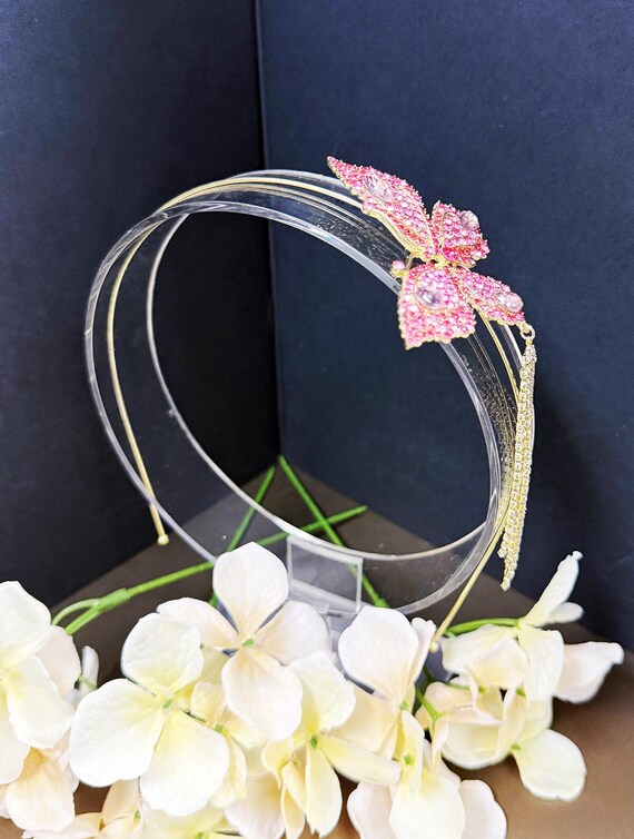 Gold Colored Rhinestone Butterfly Headband Gold Headband With Rhinestone Butterflies, Perfect Gift for  main image 4