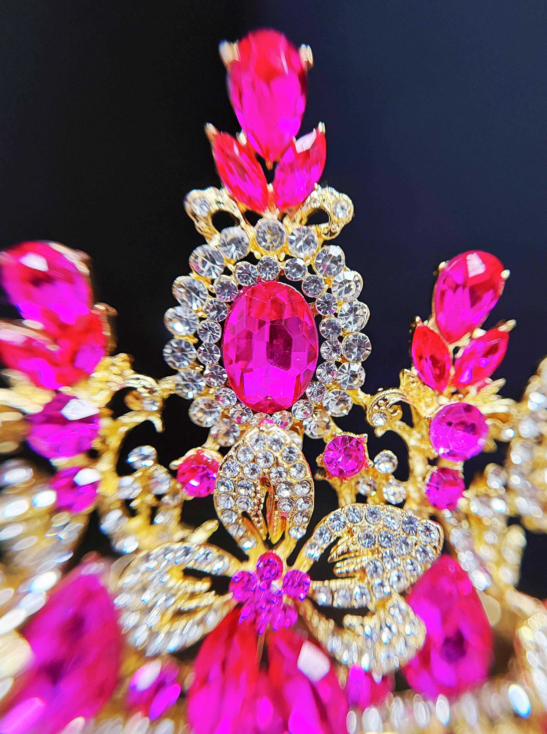 Gold Tiara with Bright Fuchsia Gemstones ??✨AVAILABLE NOW - first ever tiara! ✨?? Rose gold  main image 3