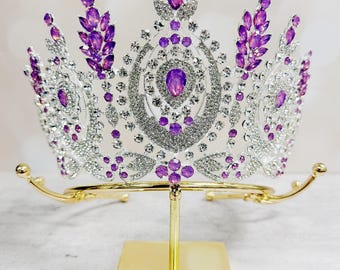 High Quality New Silver Purple Rhinestones Princess Tiara Cream Purple Wedding Crown Birthday Gift Box Quinceanera Crown Tiara Queen Crown