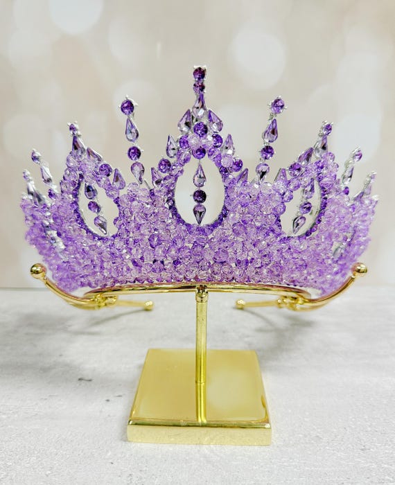 Lavender Rhinestone Princess Tiara: Silver Wedding Crown  display picture 3