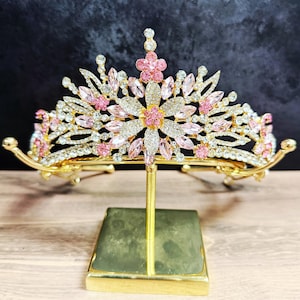 Gold Tiara With Pink Stones - Etsy display picture 3