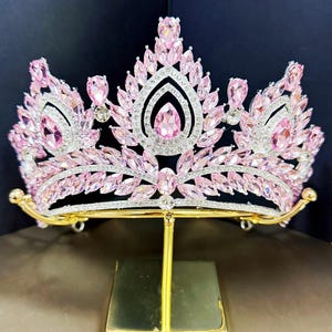 Silver Pink Rhinestone Wedding Tiara Customize Color Hair Accessories Gift for Her Birthday Gifts Wedding Tiara Queen Princess Crown Party