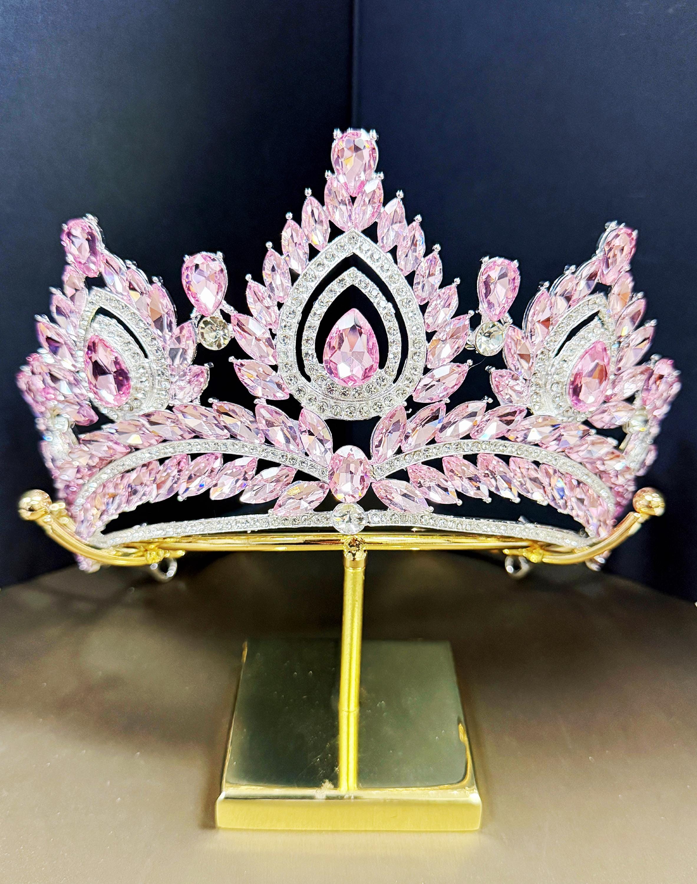 Elegant Silver Tiara with light pink rhinestones. The Wurttemberg Pink Topaz and Diamond Tiara Replica in 925  main image 3