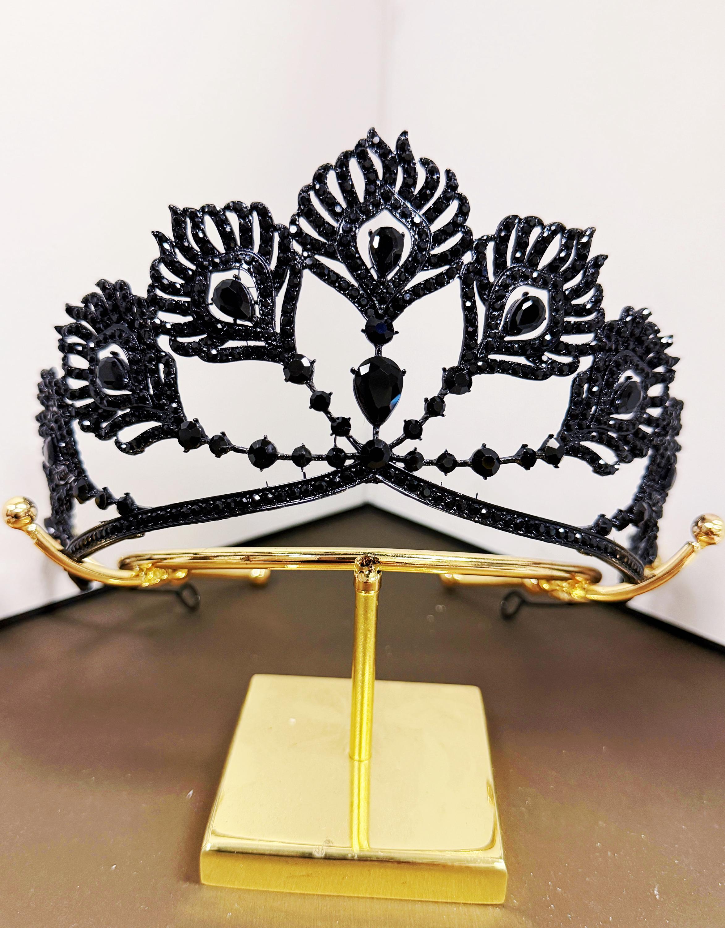Black Rhinestone Crown Peacock Wedding Tiara Customize Color Hair Accessories Gift for Her Birthday Wedding Gifts Princess Queen Crown Fairy